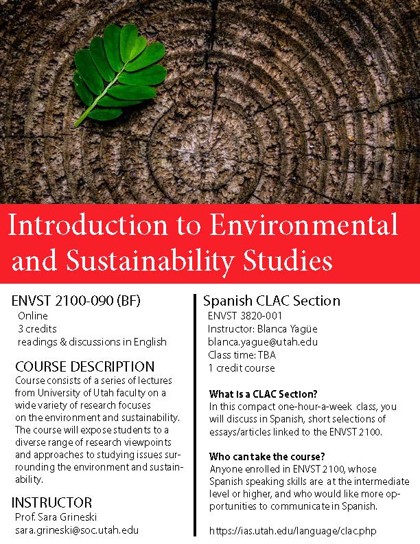 ENVST 2100  Intro to Environmental & Sustainability Studies